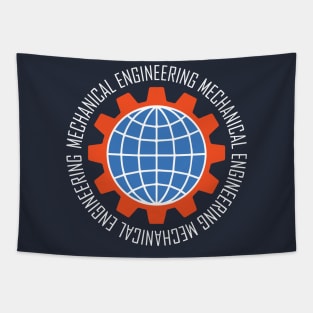 mechanical engineering, gear logo, globe, text engineer Tapestry