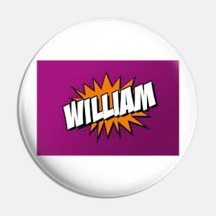 Personalised 'William' Kapow Wow Cartoon Comic Design Pin