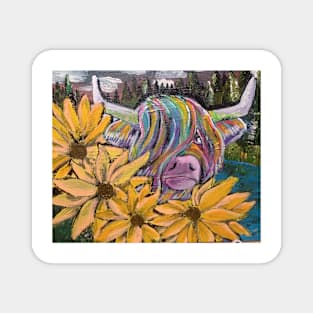 Highland cow and sunflower Magnet