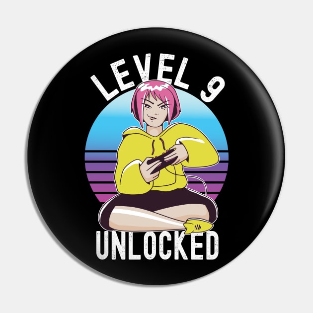 Level 9 Unlocked Girls Loves Anime Gamer 9th Birthday Girl Pin by Ramadangonim