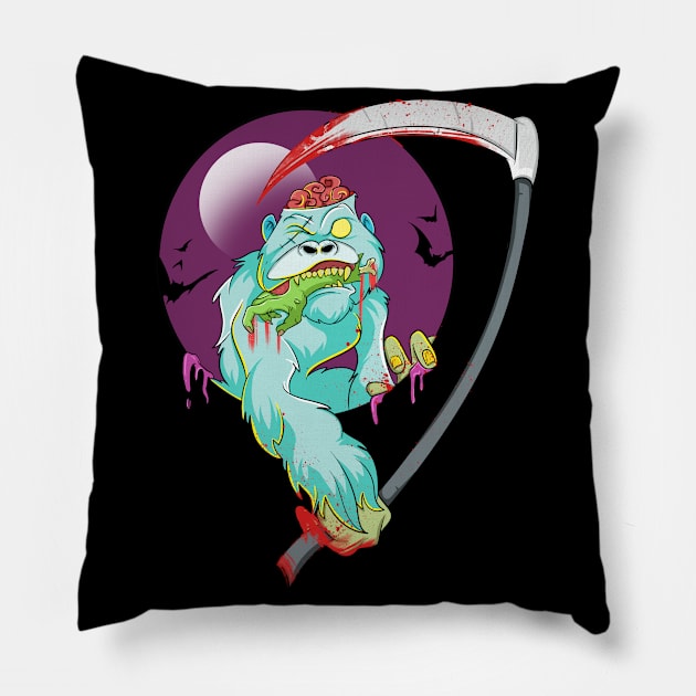 Funny Monkey Grim Reaper Zombie Pillow by Trendy Black Sheep