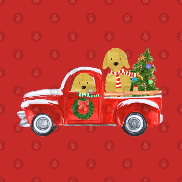 Golden Retrievers Christmas Red Truck by EMR_Designs