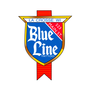 Blue Line Tattoo Beer Style logo T-Shirt