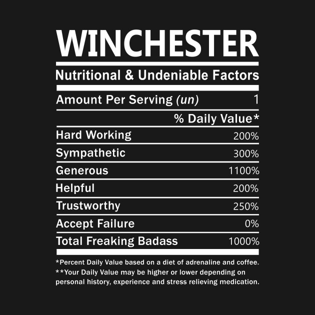 Disover Winchester Name T Shirt - Winchester Nutritional and Undeniable Name Factors Gift Item Tee - Winchester - T-Shirt