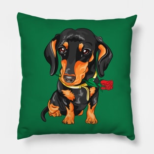 dog with red roses Pillow