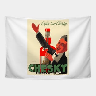 Chesky Cherry Whisky - Vintage French Advertising Poster Design Tapestry