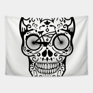 Vintage Mexican Skull with Bicycle - Black Tapestry