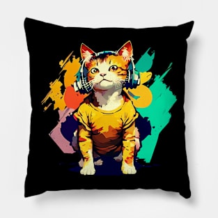 cat with headphone Pillow