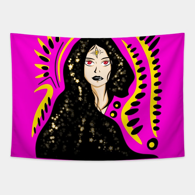 the bright future story teller woman in magical stars Tapestry by jorge_lebeau