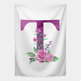 Floral Monogram T Beautiful Rose Bouquet Tapestry