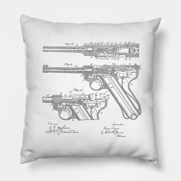 Gun Design Vintage Patent Hand Drawing Pillow by TheYoungDesigns