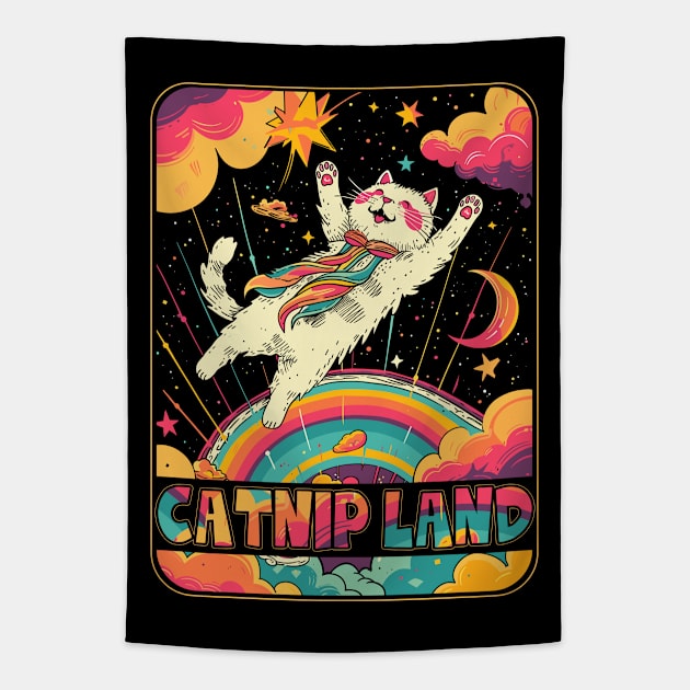 Cat Catnip Land 60s 70s Hippie Aesthetic Cat Lover Tapestry by Apocatnipse Meow