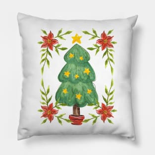 Cute Watercolor Christmas Tree Pillow