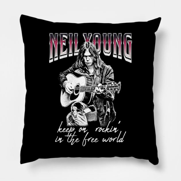 Neil Young Rockin Classic Guitar Pillow by jawiqonata