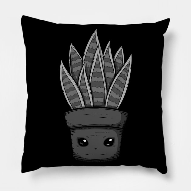 Cute Snake Plant Illustration Pillow by zarya_kiqo