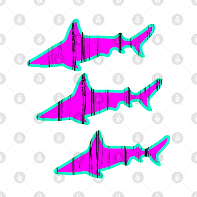 Retro Sharks 80s Funky Video Game Graphics by PoizonBrand