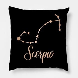 Scorpio Zodiac Constellation in Rose Gold - Black Pillow