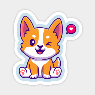 Cute Corgi Dog Sitting Cartoon Magnet