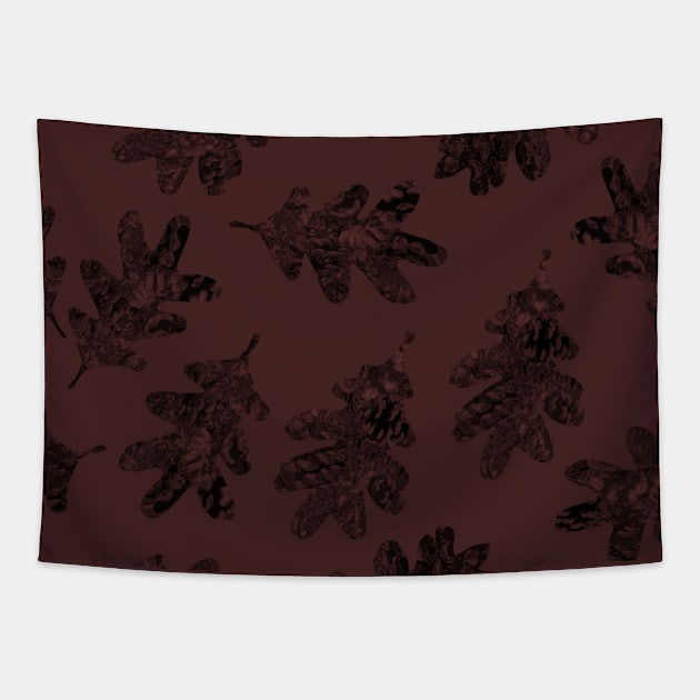 Oak Leaves Channeling Pinecones Dark Mauve Tapestry by ArtticArlo