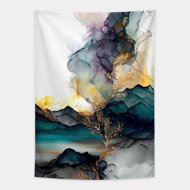 Mountain Eruption - Abstract Alcohol Ink Resin Art Tapestry by inkvestor