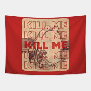 Red Letters Kill Me Japanese Woodblock Print Grumpy Frog - Edgy Humor Tapestry