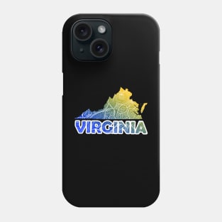 Colorful mandala art map of Virginia with text in blue and yellow Phone Case