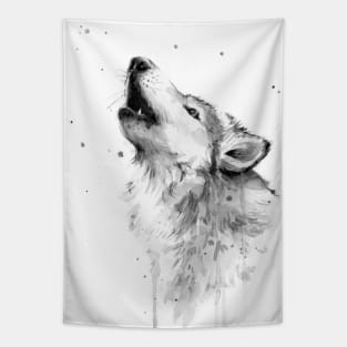 Howling Wolf Watercolor Tapestry