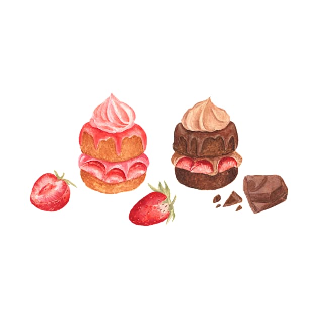 Chocolate and strawberry cakes by Flowersforbear