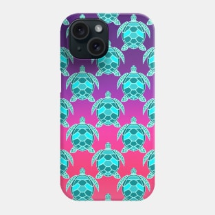 Teal Green Turquoise blue sea turtle pattern on purple pink ombre gradient background Phone Case