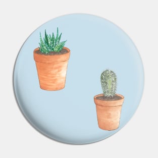 Cute Little Succulent Plant and Cactus in Terracotta Pots Hand Drawn in Watercolor and Ink Pin