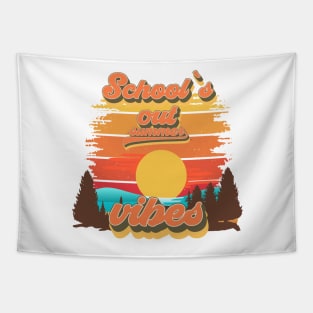 Schools out summer vibes Retro quote groovy teacher vacation Tapestry