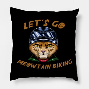 Let's Go Meowtain Biking Funny Cat Pillow