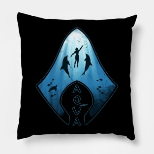 Freediver and Dolphins Pillow