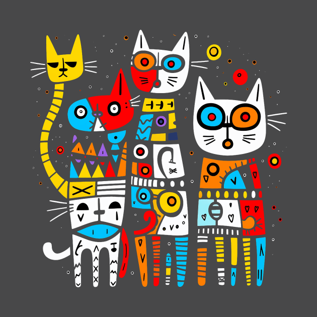 Abstract Art Cat Family Abstractionism Cubism Ghosts Cats by Agatha Katsusima