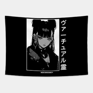 Goth Stylish Japanese Girl Anime Black and White Manga Aesthetic Streetwear Tapestry