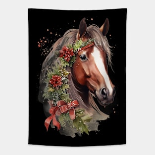 Christmas Watercolor Horse Equestrian Christmas Tapestry