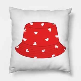 Red bucket hat with white hearts Pillow