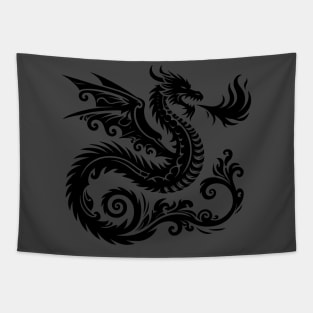 Mystical Black Dragon Tribal Art Fantasy Tapestry