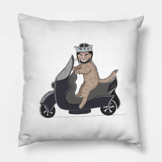 Biker cat Pillow by GULSENGUNEL