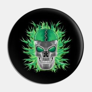 Green Skull with Flames Pin