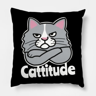 Cattitude Moody Cat With Attitude Pun Pillow