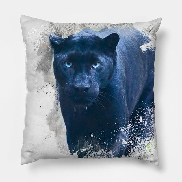 Black Panther Animal Wildlife Jungle Nature Adventure Watercolor Pillow by Cubebox