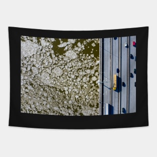 Ice floe on the river aerial view Tapestry