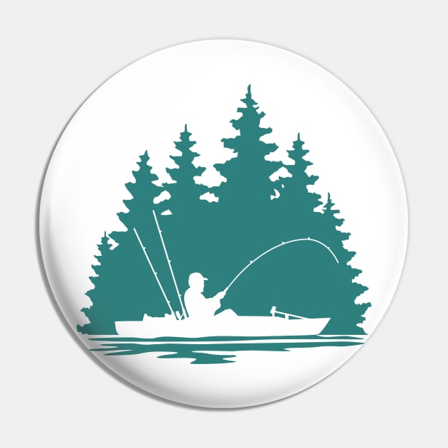 Kayak Fisherman Rural Forest Scene with Aqua Background Pin by SAMMO