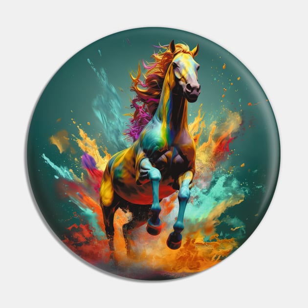 Colourful Galloping Horse Pin by Geminiartstudio