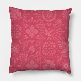 Mexican Pink Talavera Tile Pattern by Akbaly Pillow