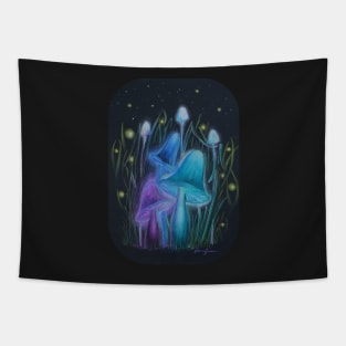 Fireflies and Psychadelic Mushrooms Glowing in the Dark Tapestry