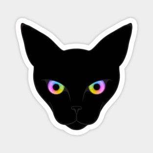 Striking Black Cat Face with Multi Coloured Eyes Magnet