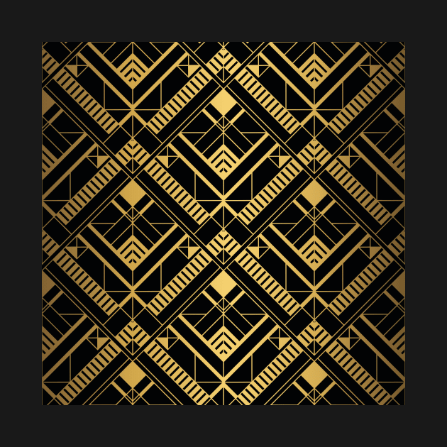 Thick Heavy Black and Gold Vintage Art Deco Geometric Square Pattern by podartist