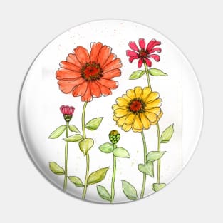 Bright Red, Orange and Yellow Zinnias Pin